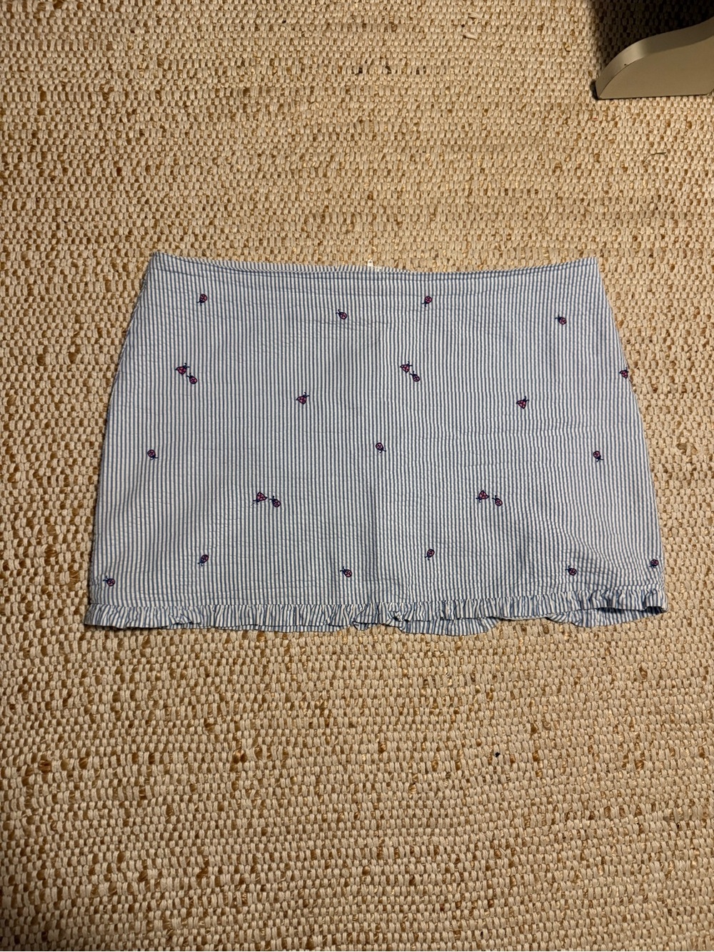 Lilly Pulitzer Seersucker Mini Skirt with Embroidered Ladybug Detail